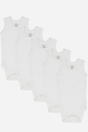 %100 Organik Pamuklu Bebek Atlet Çıtçıtlı Zıbın Body 5'li Paket