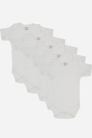 %100 Organik Pamuklu Kısa Kollu Bebek Body 5'li Paket