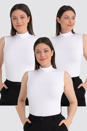 Kadın Balıkçı Yaka Kolsuz Body 3'lü Paket