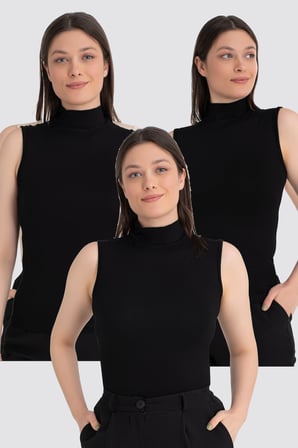 Kadın Balıkçı Yaka Kolsuz Body 3'lü Paket