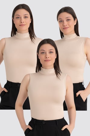 Kadın Balıkçı Yaka Kolsuz Body 3'lü Paket