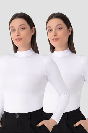 Kadın Balıkçı Yaka Uzun Kollu Body 2'li Paket