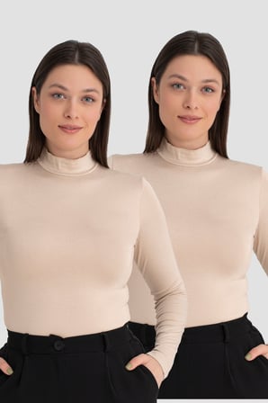 Kadın Balıkçı Yaka Uzun Kollu Body 2'li Paket