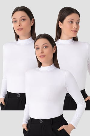 Kadın Balıkçı Yaka Uzun Kollu Body 3 Adet