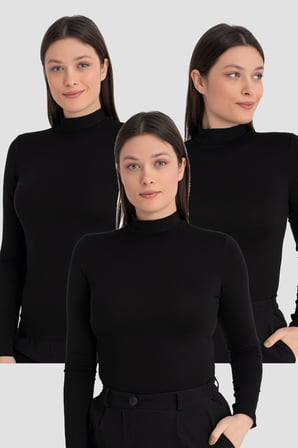 Kadın Balıkçı Yaka Uzun Kollu Body 3 Adet