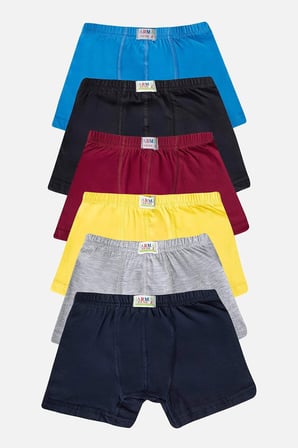 Erkek Çocuk Düz Pamuklu Likralı Boxer 6'lı Paket