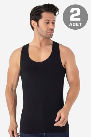 Erkek İz Bırakmayan Dikişsiz Atlet Siyah %100 Pamuk Penye 2'li Paket