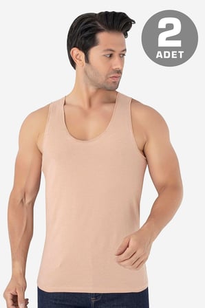 Erkek Dikişsiz Görünmez Atlet Ten Rengi %100 Pamuklu 2'li Paket