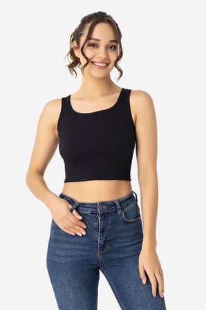 Kadın Pamuklu Kaşkorse Bisiklet Yaka Kalın Askılı Crop Beyaz Siyah 2'li Paket