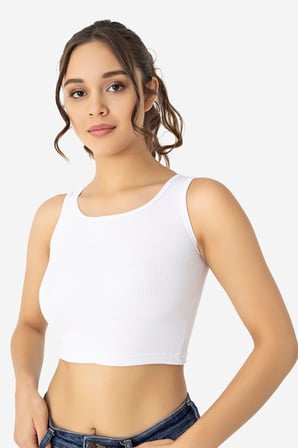 Kadın Pamuklu Fitilli Halter Yaka Kalın Askılı Crop Beyaz Siyah 2'li Paket