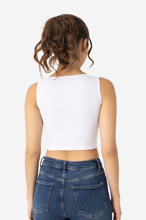 Kadın Pamuklu Fitilli Halter Yaka Kalın Askılı Crop Beyaz Siyah 2'li Paket