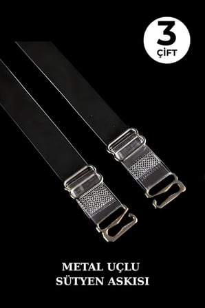3 Çift Metal Uçlu Şeffaf Sütyen Askısı Ayarlanabilir Kaymaz