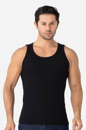 Erkek Fitilli Atlet Pamuklu Likralı Kaşkorse Halter Yaka Slim Fit Atlet