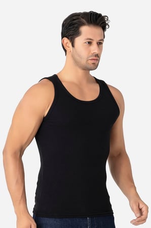 Erkek Fitilli Atlet Pamuklu Likralı Kaşkorse Halter Yaka Slim Fit Atlet