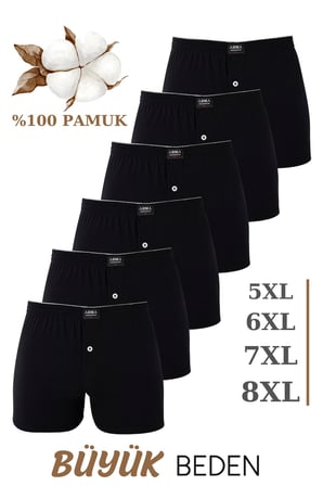 6'lı Paket Erkek Geniş Kalıp Büyük Beden Boxer Battal Boy İç Giyim %100 Pamuklu