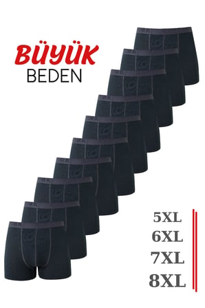 Erkek Büyük Beden Boxer Pamuklu Likralı 10'lu Paket