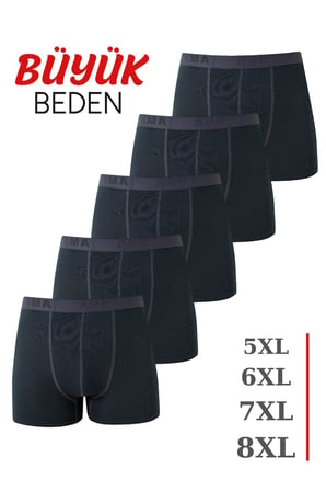 Erkek Büyük Beden Boxer Pamuklu Likralı Yumuşak ve Esnek Kumaş 5'li Paket