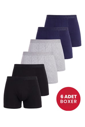 6'lı Paket Erkek Pamuklu Likralı Esnek Kumaş Renkli Boxer