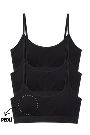 genç kız i̇p askılı çıkarılabilir pedli yarım atlet alıştırma sütyeni 3'lü paket