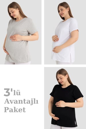 Pamuklu Likralı Kısa Kollu Hamile Tişört Rahat ve Nefes Alan Hamile Giyim