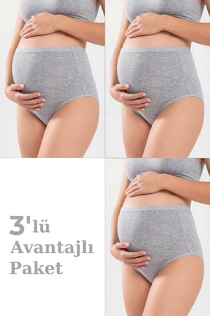 3'lü Paket Kadın Pamuklu Likralı Yüksek Bel Hamile Lohusa Külot Esnek ve Rahat Kumaş