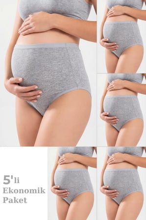 5'li Paket Kadın Pamuklu Likralı Yüksek Bel Hamile Lohusa Külot