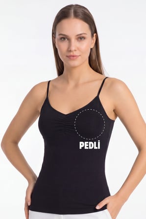 Kadın Büzgülü İp Askılı Pedli Atlet – Çıkarılabilir Pedli Pamuklu Likralı Basic