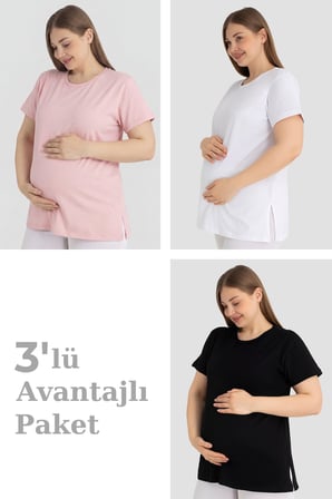 Pamuklu Likralı Kısa Kollu Hamile Tişört Rahat ve Nefes Alan Hamile Giyim