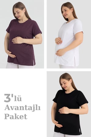 Pamuklu Likralı Kısa Kollu Hamile Tişört Rahat ve Nefes Alan Hamile Giyim