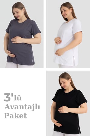 Pamuklu Likralı Kısa Kollu Hamile Tişört Rahat ve Nefes Alan Hamile Giyim