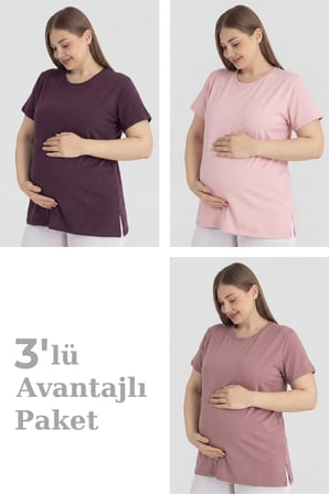 Pamuklu Likralı Kısa Kollu Hamile Tişört Rahat ve Nefes Alan Hamile Giyim