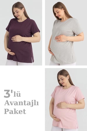 Pamuklu Likralı Kısa Kollu Hamile Tişört Rahat ve Nefes Alan Hamile Giyim