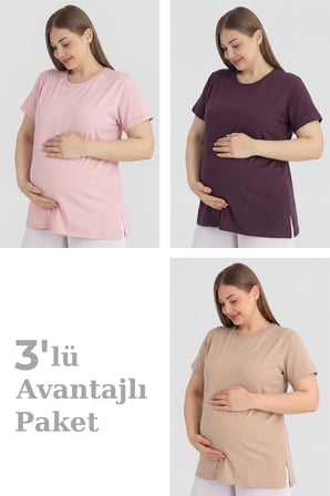 Pamuklu Likralı Kısa Kollu Hamile Tişört Rahat ve Nefes Alan Hamile Giyim