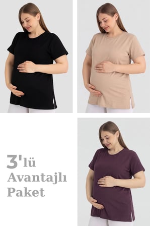 Pamuklu Likralı Kısa Kollu Hamile Tişört Rahat ve Nefes Alan Hamile Giyim