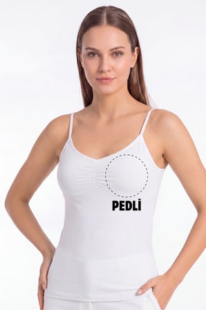 Kadın Büzgülü İp Askılı Pedli Atlet – Çıkarılabilir Pedli Pamuklu Likralı Basic