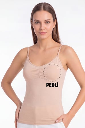 Kadın Büzgülü İp Askılı Pedli Atlet – Çıkarılabilir Pedli Pamuklu Likralı Basic