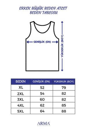 Erkek Büyük Beden Atlet 3'lü Paket %100 Pamuklu Penye