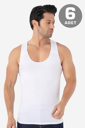 Erkek Beyaz Dikişsiz Atlet %100 Pamuklu 6'lı Paket