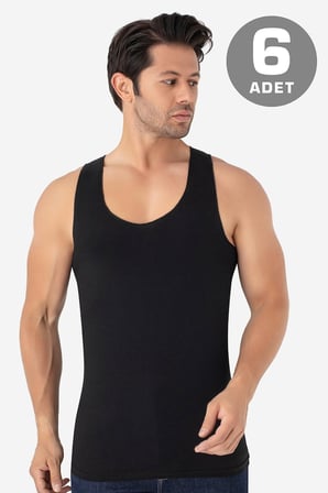 Erkek Siyah Dikişsiz Atlet %100 Pamuklu 6'lı Paket