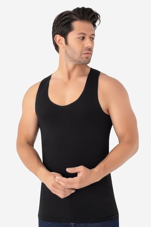 Erkek Siyah Dikişsiz Atlet %100 Pamuklu 6'lı Paket