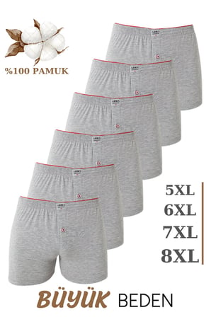 6'lı Paket Erkek Geniş Kalıp Büyük Beden Boxer Battal Boy İç Giyim %100 Pamuklu