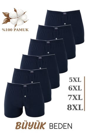 6'lı Paket Erkek Geniş Kalıp Büyük Beden Boxer Battal Boy İç Giyim %100 Pamuklu