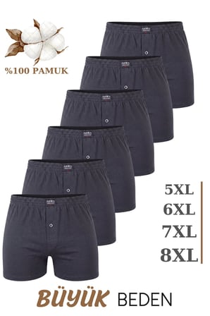 6'lı Paket Erkek Geniş Kalıp Büyük Beden Boxer Battal Boy İç Giyim %100 Pamuklu