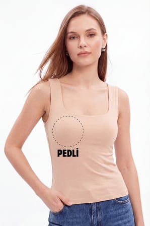 Kalın Askılı Kare Yaka Çıkarılabilir Pedli Sütyenli Kadın Atlet Pamuklu Likralı
