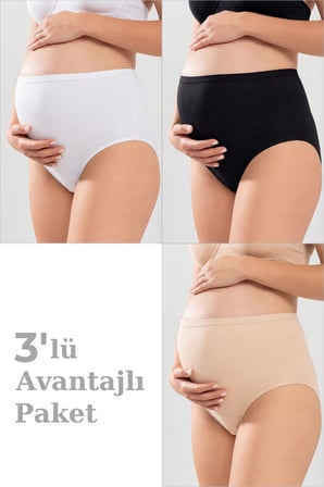 3'lü Paket Kadın Renkli Pamuklu Likralı Yüksek Bel Hamile Lohusa Külot Esnek ve Rahat Kumaş
