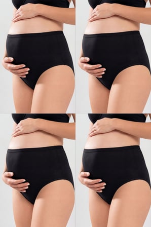 4'lü Paket Kadın Siyah Pamuklu Likralı Yüksek Bel Hamile Külodu