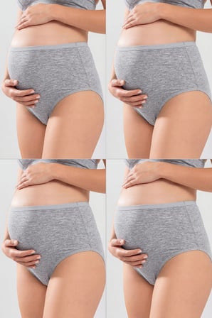 4'lü Paket Kadın Gri Pamuklu Likralı Yüksek Bel Hamile Külodu