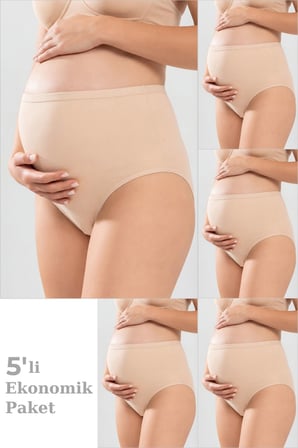5'li Paket Ten Kadın Pamuklu Likralı Yüksek Bel Hamile Lohusa Külot