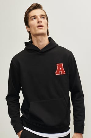 Erkek Siyah Standart Fit Normal Kesim Içi Polarlı Içi Polarlı Kapüşonlu Sweatshirt