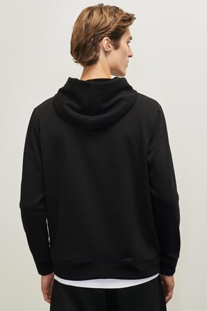 Erkek Siyah Standart Fit Normal Kesim Içi Polarlı Içi Polarlı Kapüşonlu Sweatshirt
